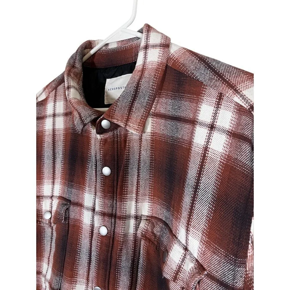Aeropostale Jacket XL Orange‎ Plaid Quilted Flannel Snaps Preppy Y2K Shacket 80s